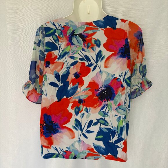 SUSAN GRAVER Floral Liquid Knit Top with Chiffon Sleeves - Picture 3 of 6